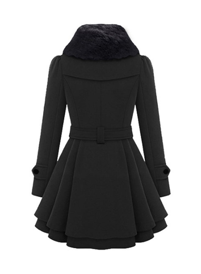 Double-Breasted Woolen Coat With Belt Black - Image 2