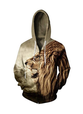 3D Realstic Print Drawstring Hoodie Brown - v1568208076/N28977794V_1