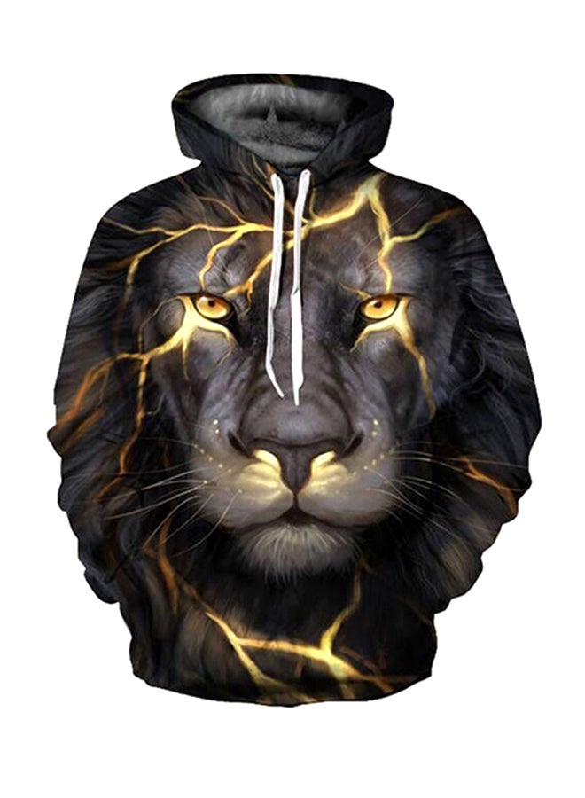 3D Realstic Print Drawstring Hoodie Black/Grey/Gold - Image 1