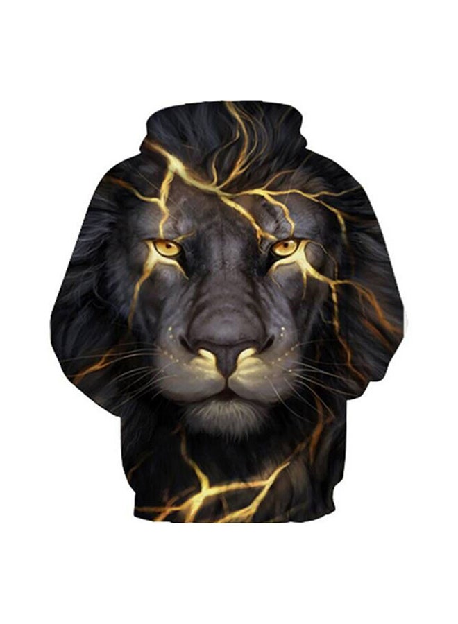 3D Realstic Print Drawstring Hoodie Black/Grey/Gold - Image 2