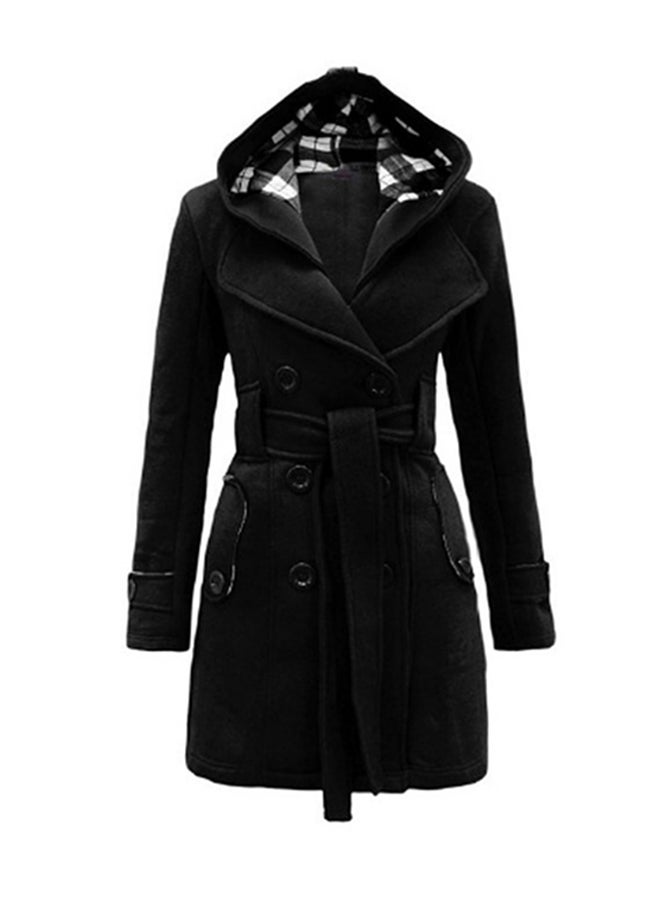 Double-Breasted Thick Coat With Belt Black - Image 1
