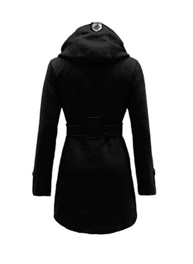 Double-Breasted Thick Coat With Belt Black - Image 2
