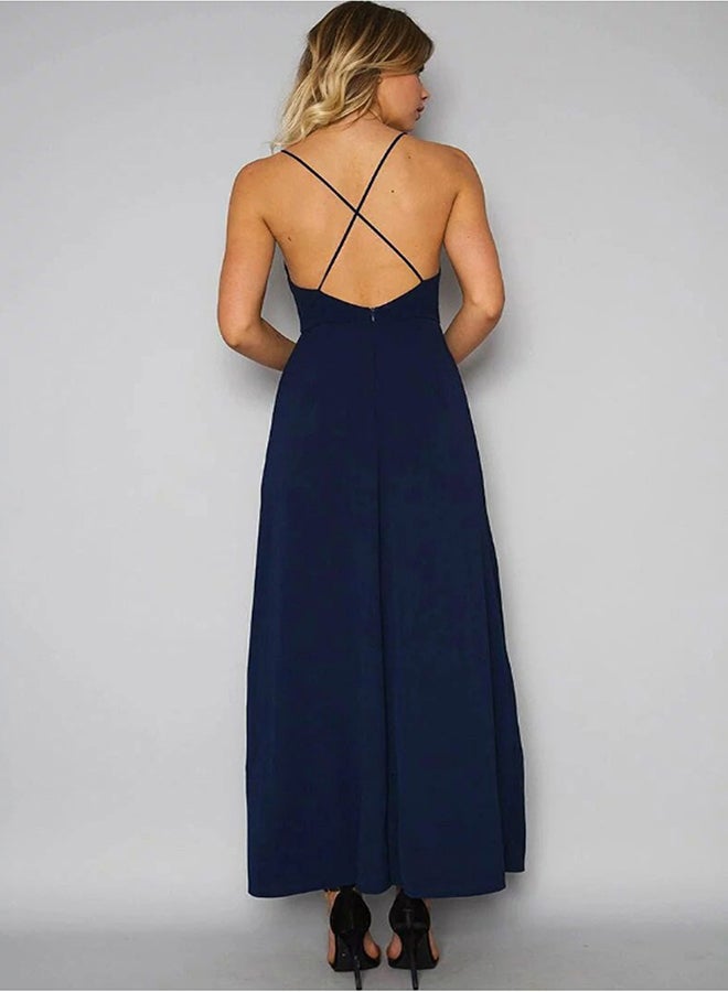 Embroidered Sleeveless Split Dress Blue - Image 2