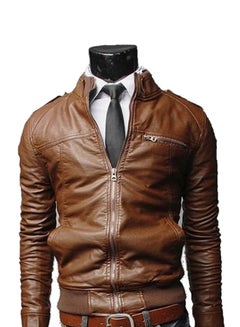 Casual Full-Zip Retro Fitted Jacket Brown