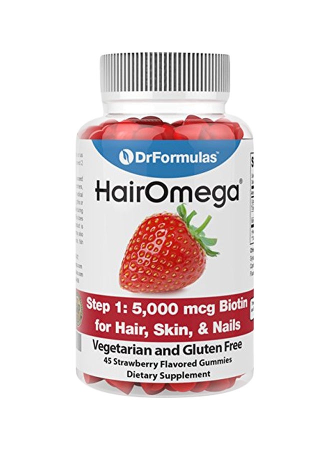DrFormulas Hair Omega Strawberry Flavored Gummies Biotin Dietary Supplement - 45 Caplets - Image 1