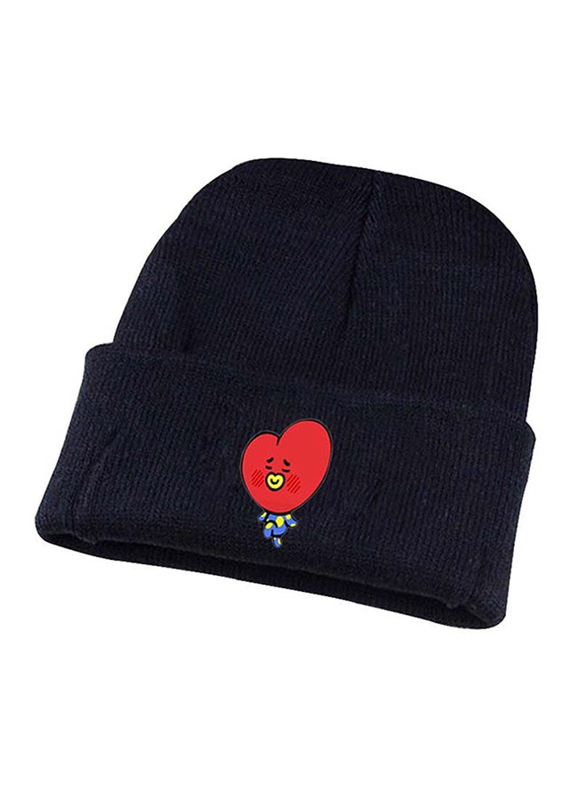 BTS - Cartoon Printed Knitted Cap Black - Image 1