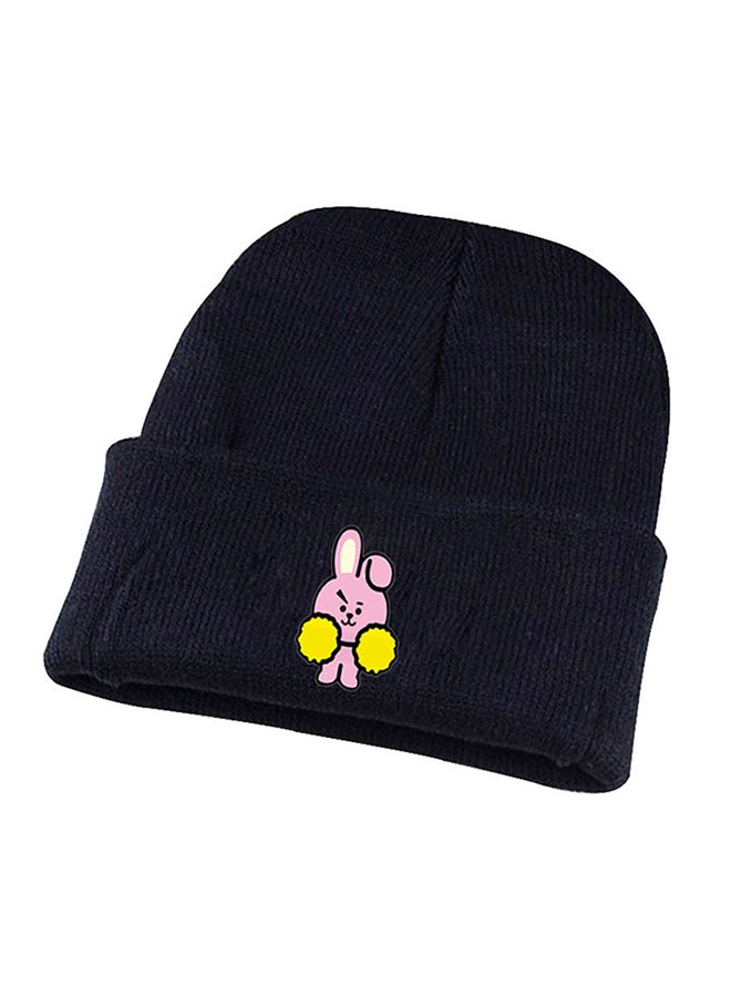 BTS Cartoon Printed Knitted Cap Black - Image 1