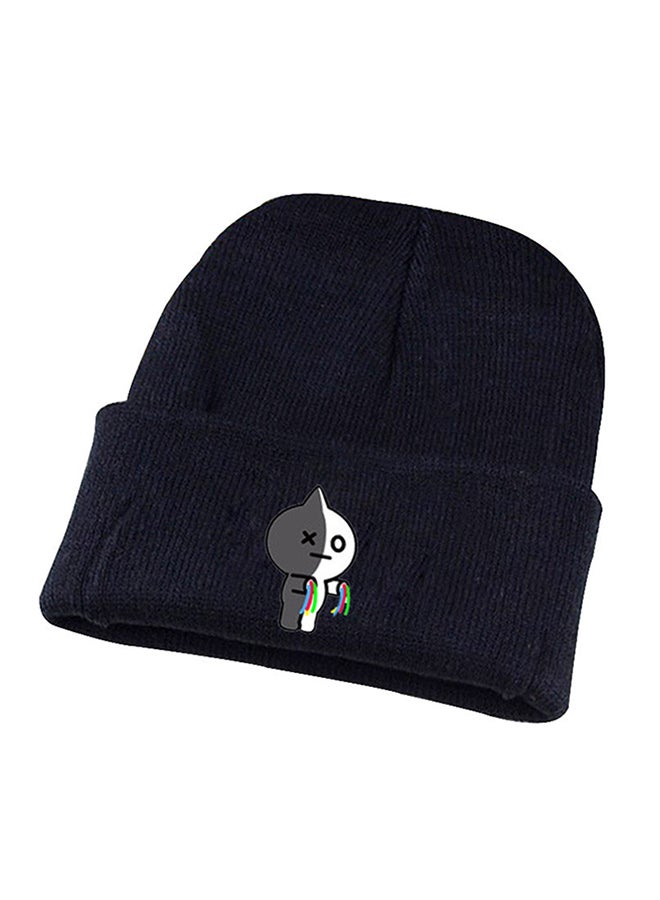 BTS - Cartoon Printed Knitted Cap Black - Image 1