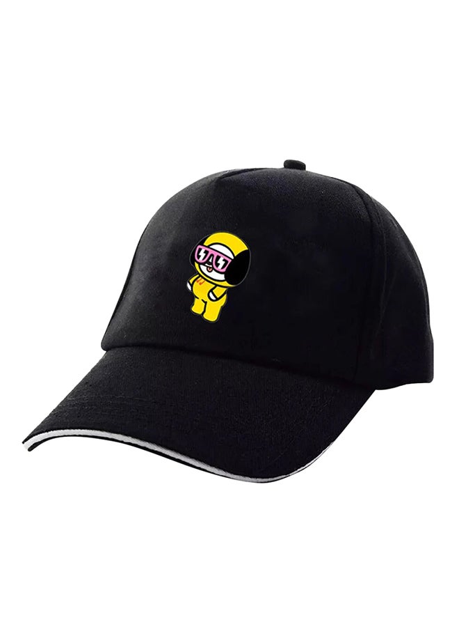 قبعة بيسبول مطبوعة برسم كرتوني أسود