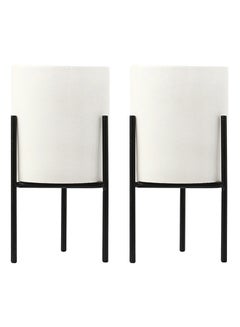Generic 2-Piece Creative Ceramic Metal Holder Plant Vases With Flower Pot Rack Stand Set White/Black 16.5 x 8 x 8centimeter 