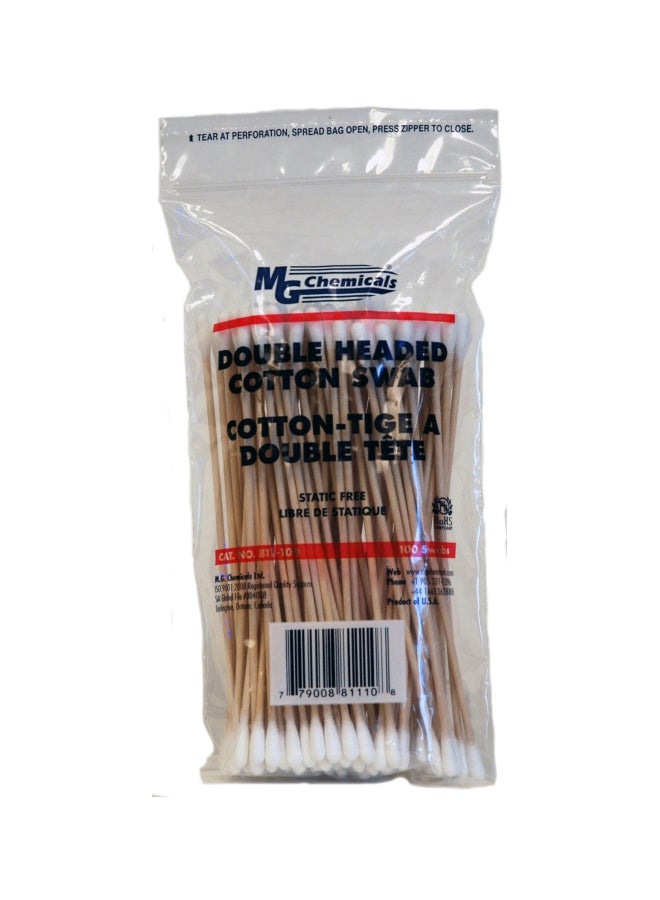 100-Piece Double Headed Cotton Swab Sticks Brown/White 6inch - v1568272124/N29302506A_2