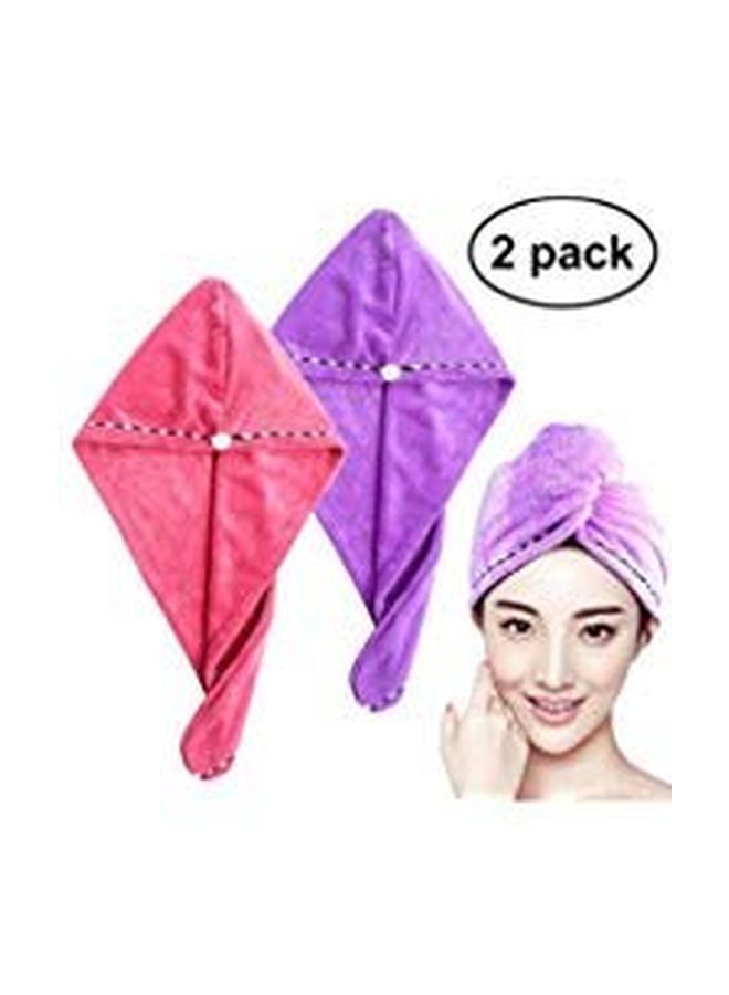 Frcolor 2-Piece Microfiber Turban Hair Towel Pink/Purple 28x10.2x0.2inch  - Image 2
