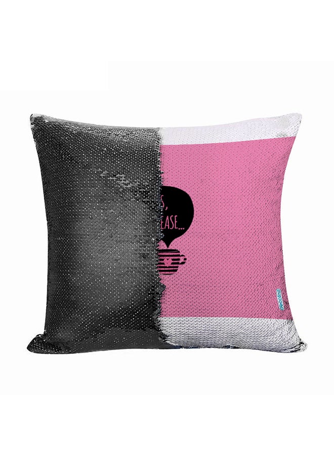 ديكالاك وسادة ديكور مزينة بترتر قلاب وطبعة مج وعبارة إنجليزية أسود/ وردي/ أبيض 45 x 45سم - Image 1