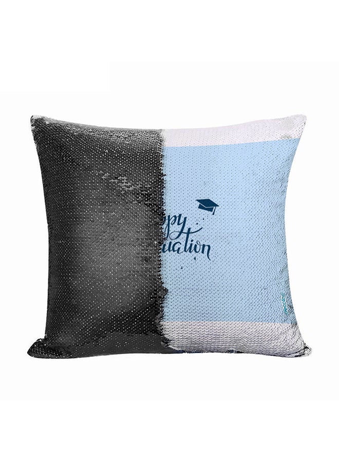 ديكالاك وسادة ديكورية بتصميم يحمل كلمة Graduation مطرزة بالترتر من الوجه أزرق/ أبيض/أحمر 45 x 45سم