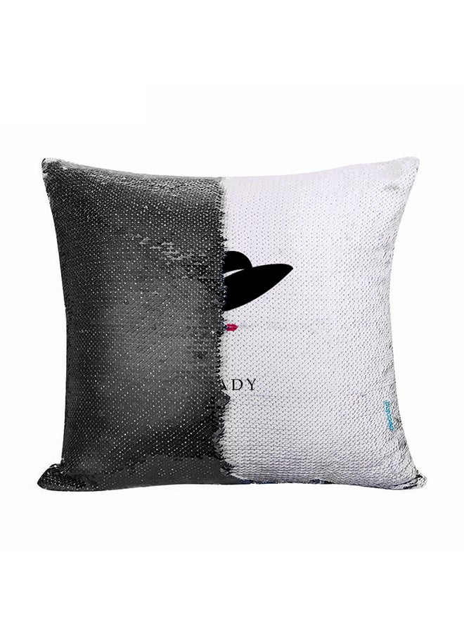 ديكالاك وسادة ديكورية بتصميم يحمل كلمة Lady مطرزة بالترتر من الوجه أسود/ أبيض 45 x 45سم