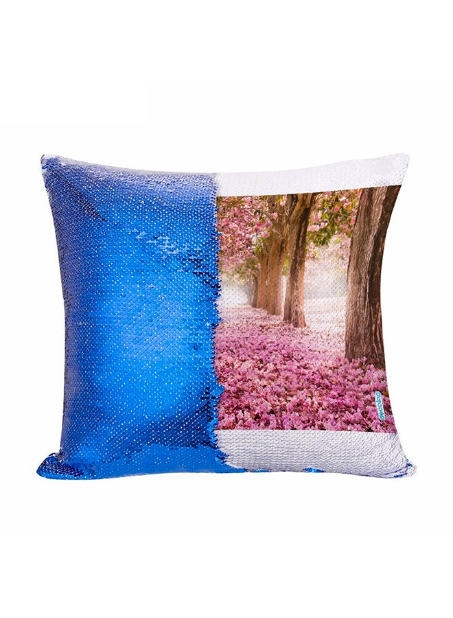 ديكالاك وسادة زينة مطرزة بالترتر القلاب بتصميم أشجار ساكورا متعدد الألوان 45x45سم