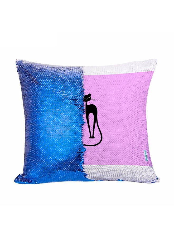 Stylish Cat Design Flip Sequin Decorative Pillow Multicolour 45x45cm
