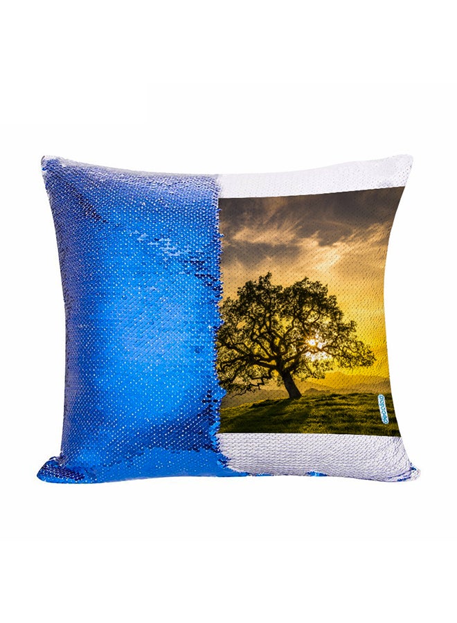Sunset Tree Design Flip Sequin Decorative Pillow Multicolour 45x45cm