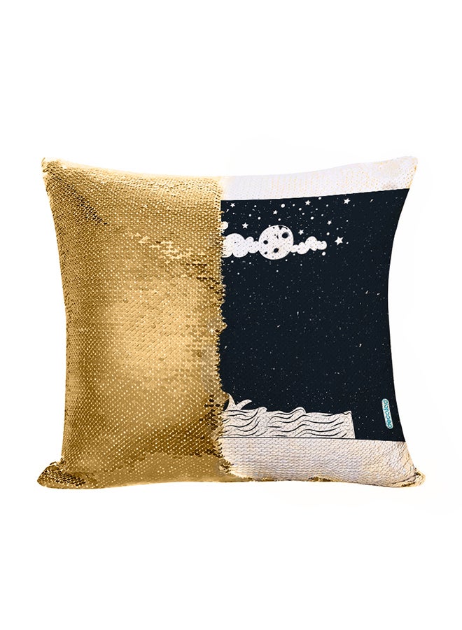 Decalac Moon And Stars Design Flip Sequin Decorative Pillow Gold/White/Black 45 x 45cm - Image 1