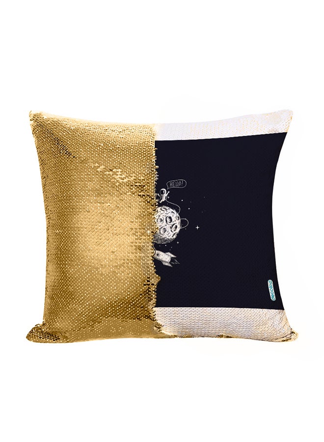 Decalac Astronaut Design Flip Sequin Decorative Pillow White/Black/Gold 45 x 45cm - Image 1