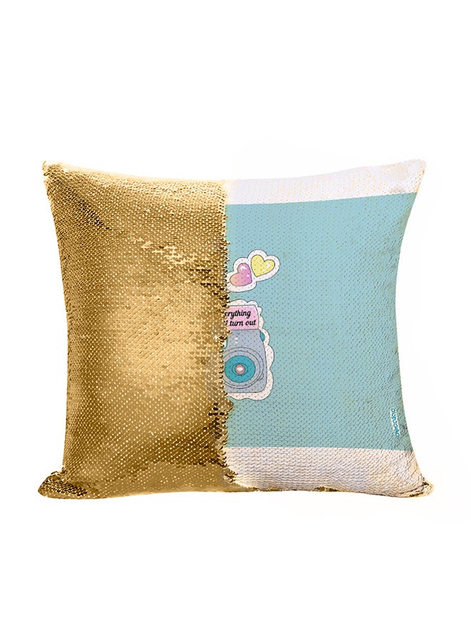Decalac Cartoon Camera Design Flip Sequin Decorative Pillow Blue/White/Gold 45 x 45cm - Image 1