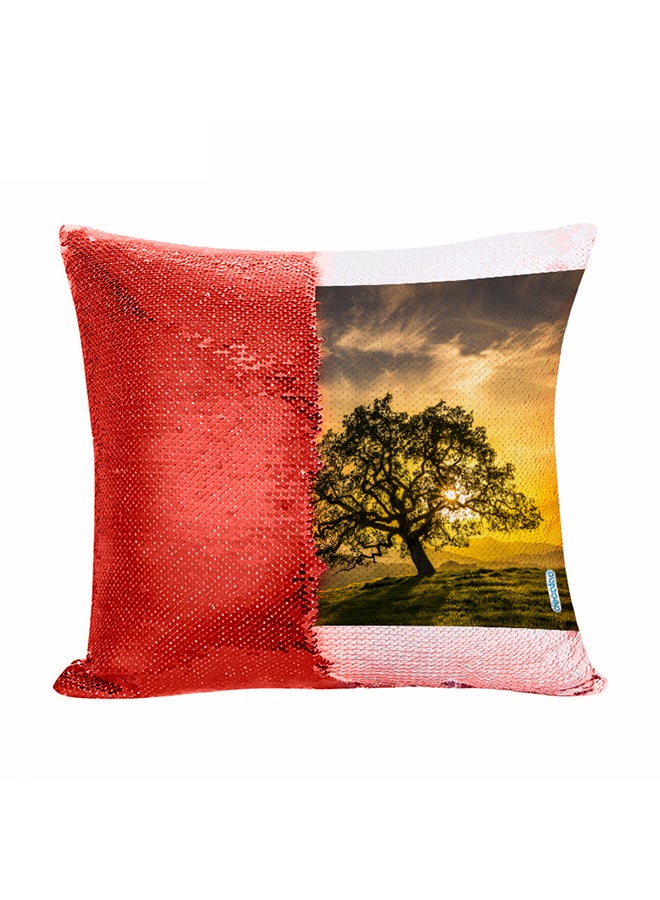 ديكالاك وسادة زينة مطرزة بالترتر القلاب بتصميم شجرة ومنظر غروب الشمس متعدد الألوان 45 x 45سم - Image 1