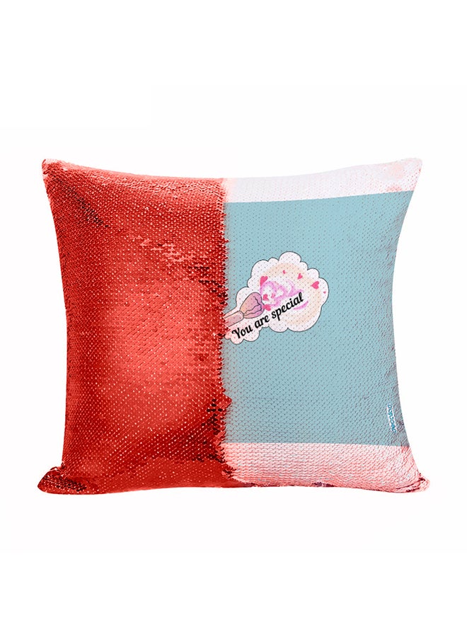 Decalac You Are Special Design Flip Sequin Decorative Pillow Blue/Red/White 45 x 45cm - Image 1