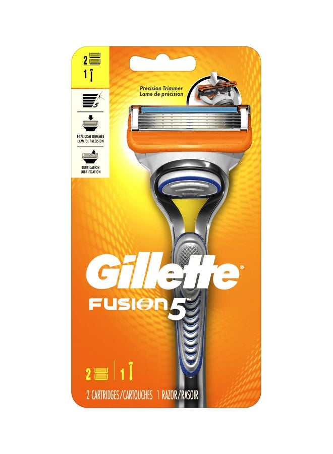 Gillette Fusion 5 Razor With 2 Blade Refills Silver/Orange - Image 1