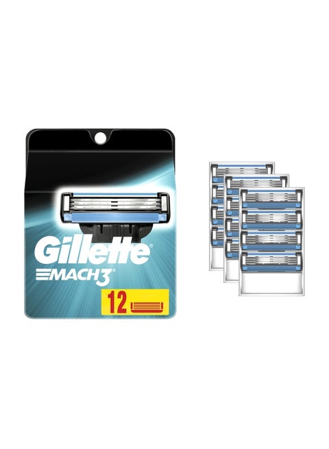 12-Piece Mach3 Razor Blade Set Silver/Blue