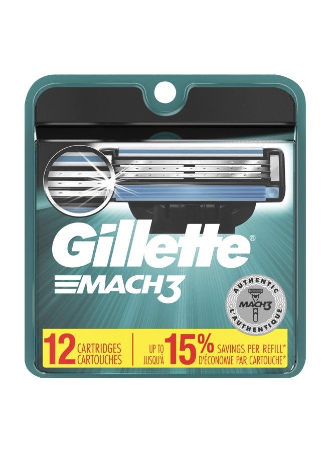 Gillette - 12-Piece Mach3 Razor Blade Set Silver/Blue - Image 1