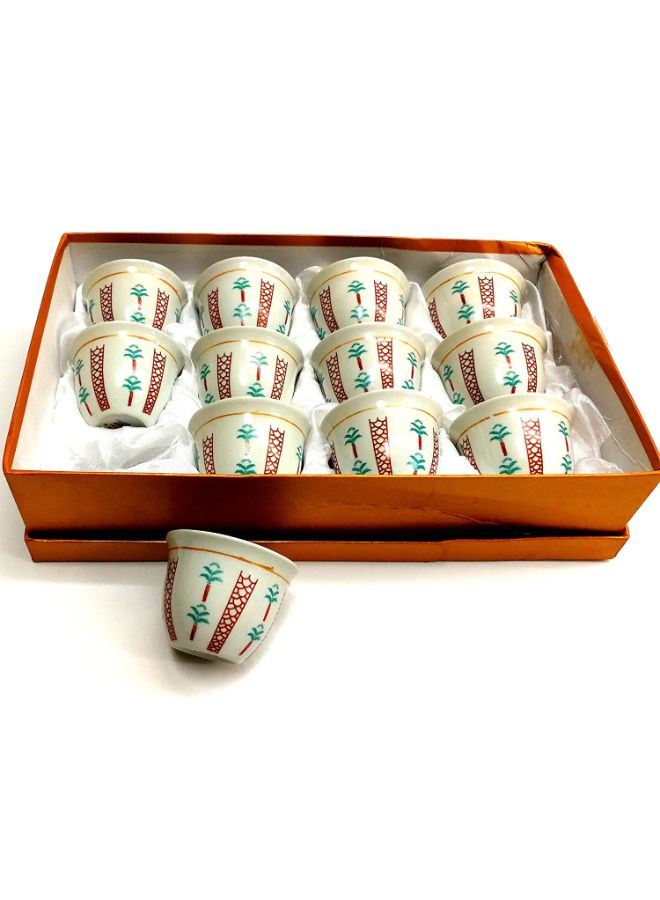 BITA 12-Piece Arabian Cawa Cup Set Beige/Green/Red 30centimeter  - Image 3