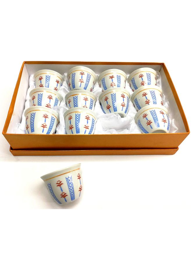 BITA 12-Piece Arabian Cawa Cup Set Beige/Blue/Red 30centimeter  - Image 3