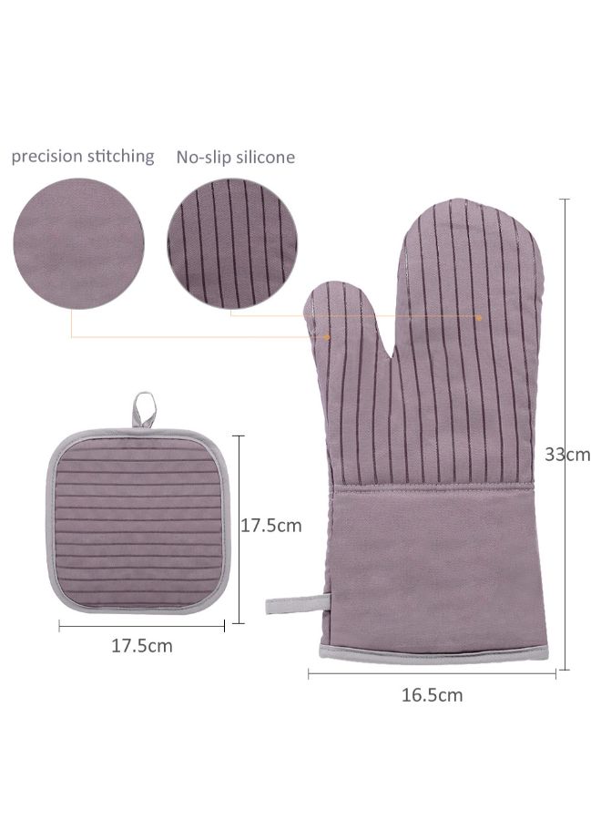 Heat Resistant Non-Slip Oven Mitts With Pot Holder Grey  - Image 2