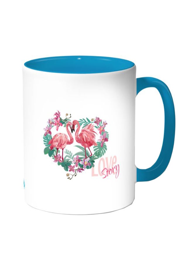 ديكالاك مج قهوة مزين بطبعة فلامنجو رومانسية أبيض/أزرق - Image 1