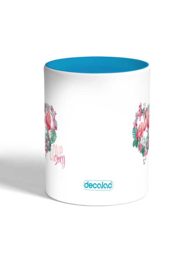 ديكالاك مج قهوة مزين بطبعة فلامنجو رومانسية أبيض/أزرق - Image 2