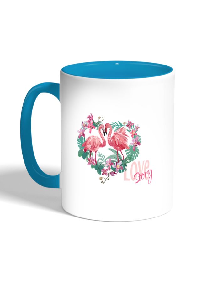 ديكالاك مج قهوة مزين بطبعة فلامنجو رومانسية أبيض/أزرق - Image 3