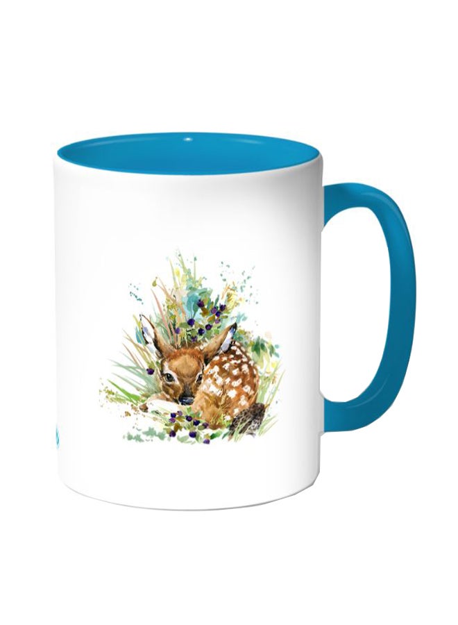 ديكالاك مج قهوة مزين بطبعة غزال صغير أبيض/أزرق - Image 1