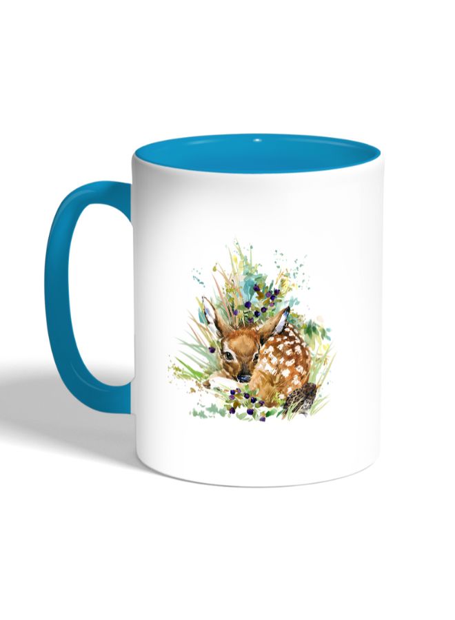 ديكالاك مج قهوة مزين بطبعة غزال صغير أبيض/أزرق - Image 3