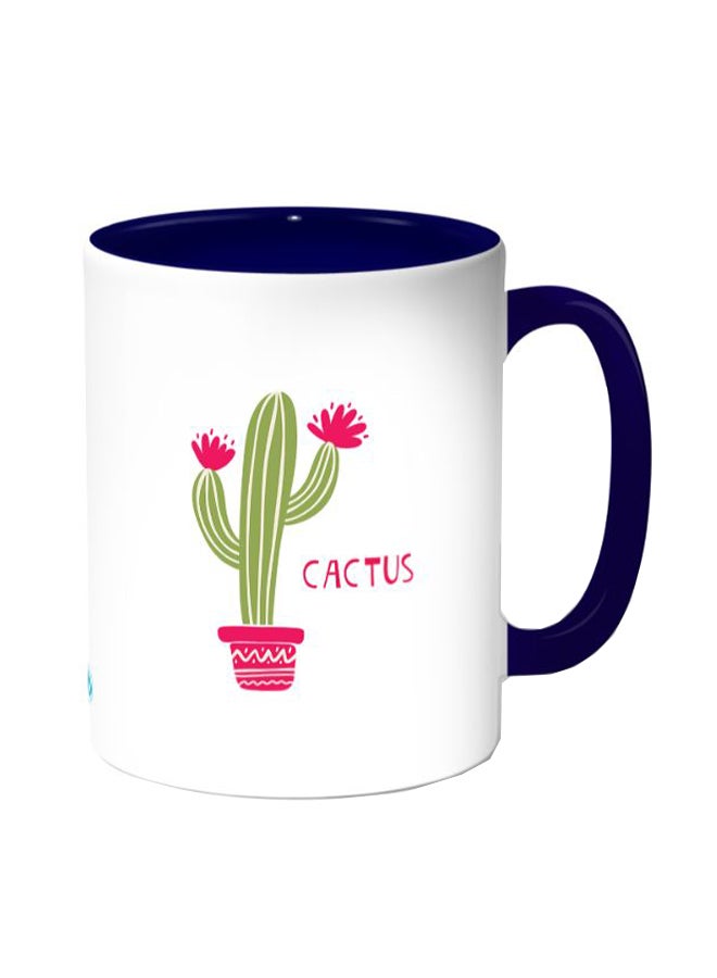 ديكالاك مج قهوة مزين بطبعة صبّار أبيض/أزرق داكن - Image 1