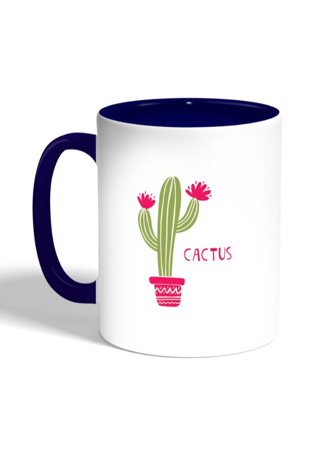 ديكالاك مج قهوة مزين بطبعة صبّار أبيض/أزرق داكن - Image 3