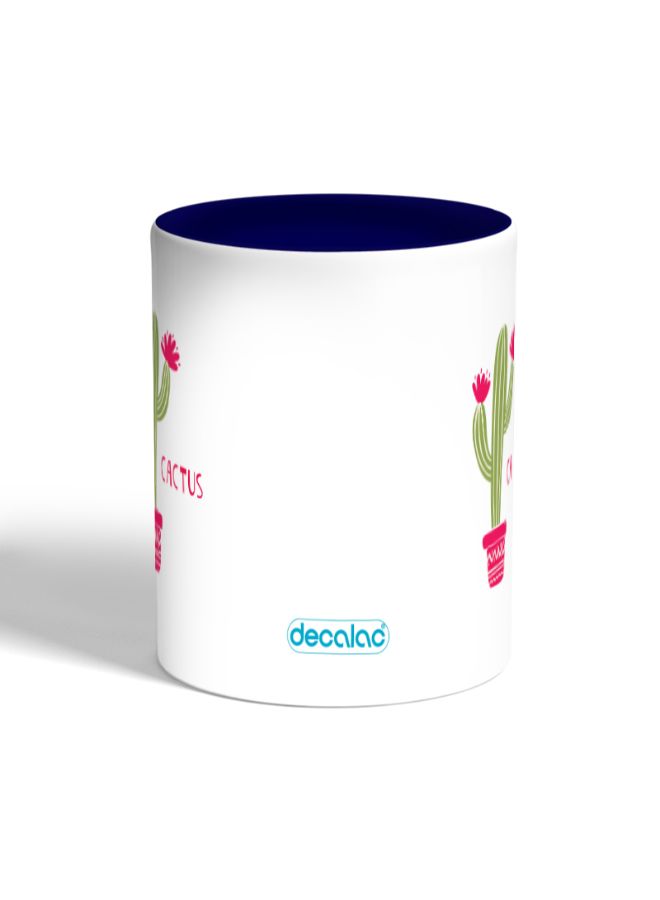 ديكالاك مج قهوة مزين بطبعة صبّار أبيض/أزرق داكن - Image 2