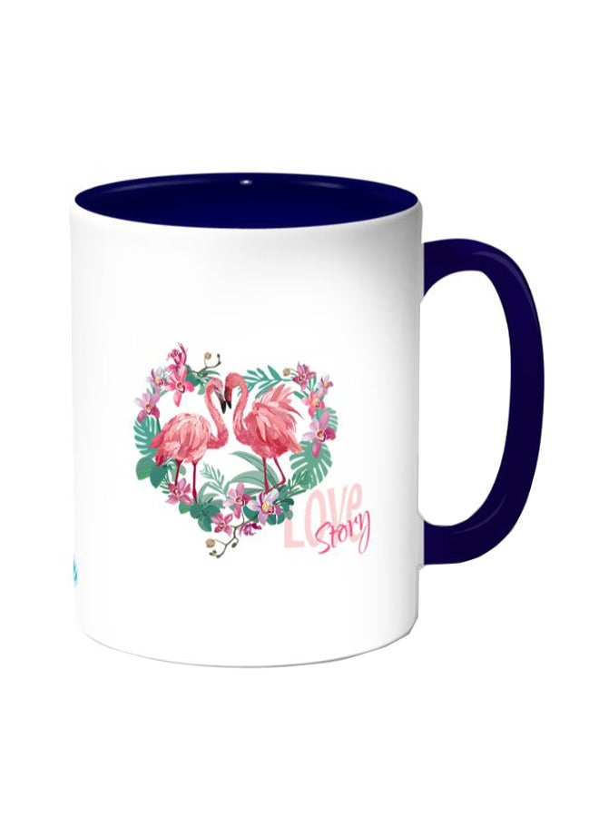 Decalac - Couple Love Flamingo Printed Coffee Mug White/Dark Blue - Image 1