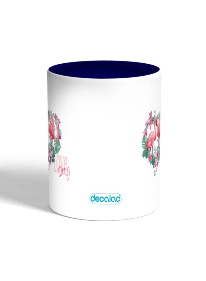Decalac - Couple Love Flamingo Printed Coffee Mug White/Dark Blue - Image 1