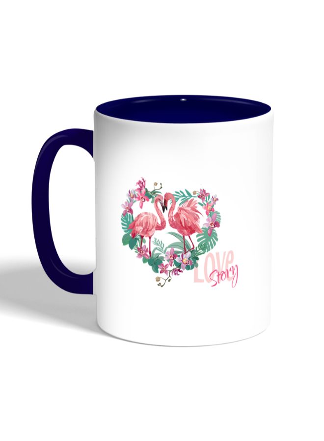 Decalac - Couple Love Flamingo Printed Coffee Mug White/Dark Blue - Image 1