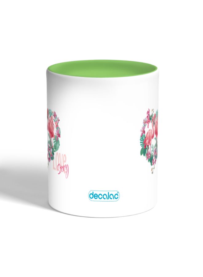 ديكالاك مج قهوة مزين بطبعة فلامنجو رومانسية أبيض/أخضر - Image 2