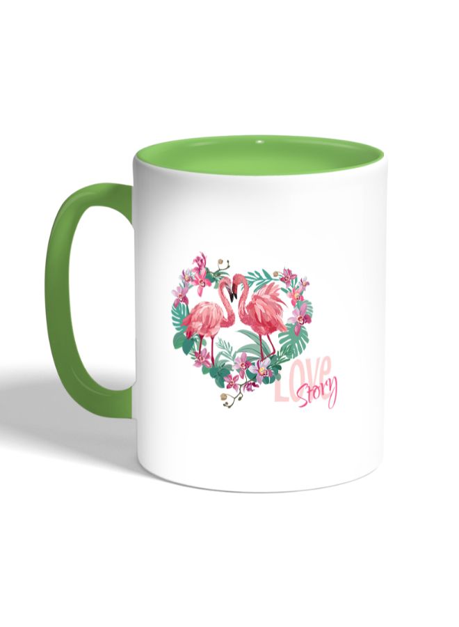 ديكالاك مج قهوة مزين بطبعة فلامنجو رومانسية أبيض/أخضر - Image 3