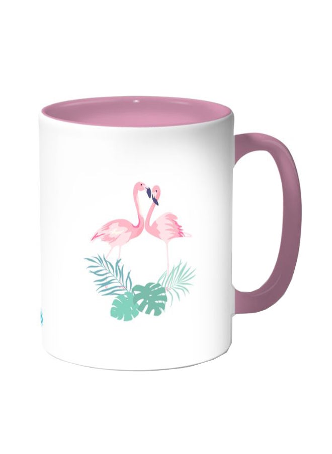 ديكالاك مج قهوة مزين بطبعة فلامنجو أبيض/ وردي - Image 1