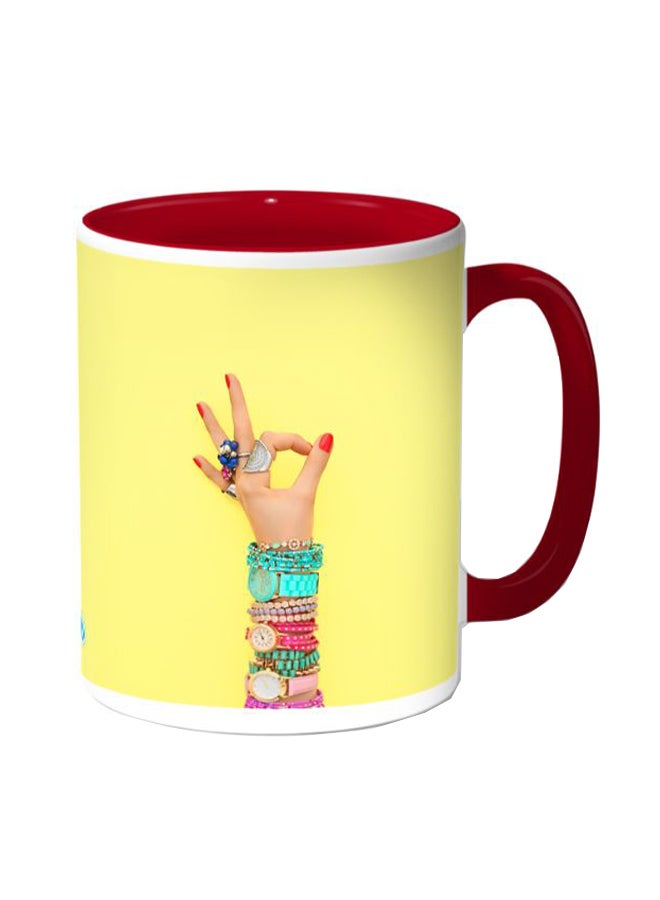 Decalac Woman Hand Accessories Printed Coffee Mug Yellow/Red - Image 1
