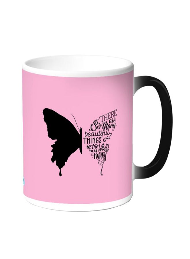 ديكالاك مج قهوة مزين بطبعة فراشة وردي/أسود - Image 1