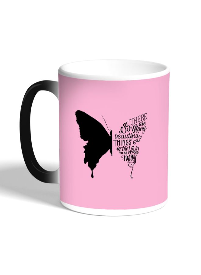 ديكالاك مج قهوة مزين بطبعة فراشة وردي/أسود - Image 3